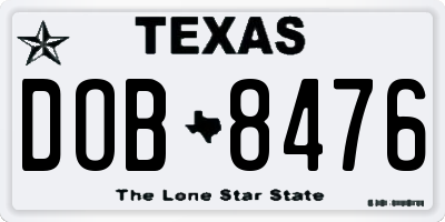TX license plate DOB8476