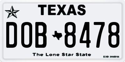 TX license plate DOB8478