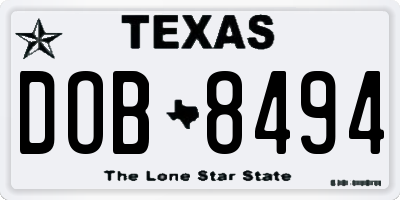 TX license plate DOB8494