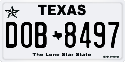 TX license plate DOB8497