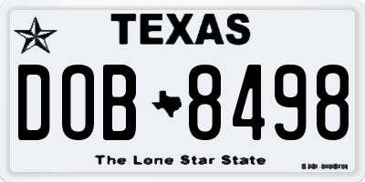TX license plate DOB8498
