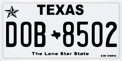 TX license plate DOB8502