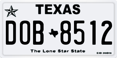 TX license plate DOB8512