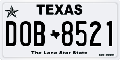 TX license plate DOB8521