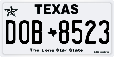 TX license plate DOB8523