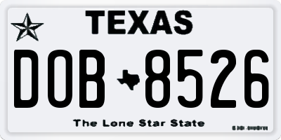 TX license plate DOB8526
