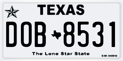 TX license plate DOB8531