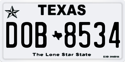 TX license plate DOB8534