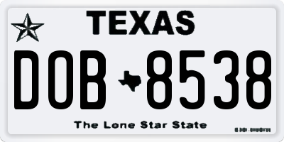 TX license plate DOB8538