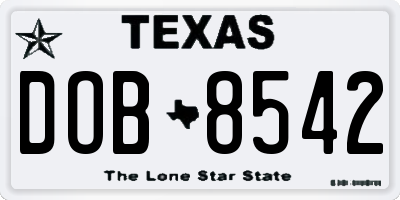 TX license plate DOB8542
