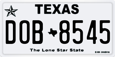 TX license plate DOB8545