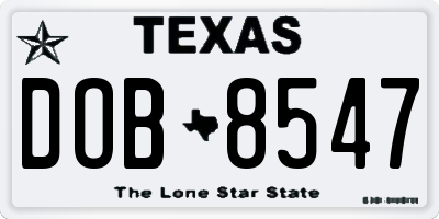 TX license plate DOB8547