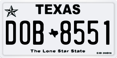 TX license plate DOB8551