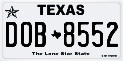 TX license plate DOB8552