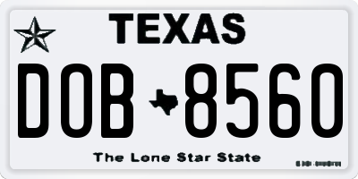 TX license plate DOB8560