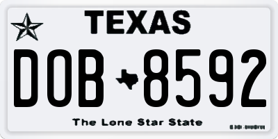 TX license plate DOB8592