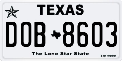 TX license plate DOB8603