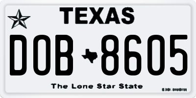 TX license plate DOB8605