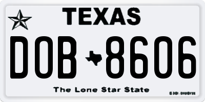 TX license plate DOB8606
