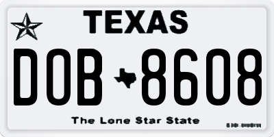 TX license plate DOB8608