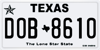 TX license plate DOB8610