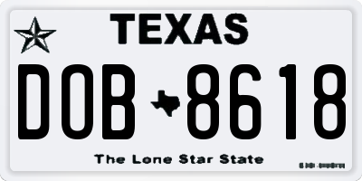 TX license plate DOB8618