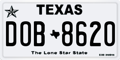 TX license plate DOB8620