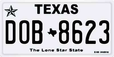 TX license plate DOB8623