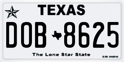 TX license plate DOB8625
