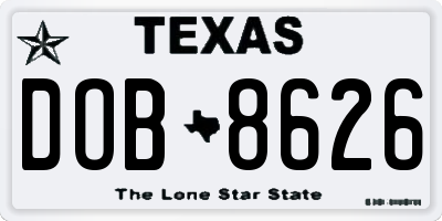 TX license plate DOB8626