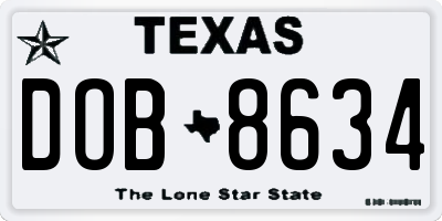 TX license plate DOB8634