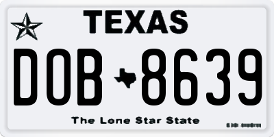 TX license plate DOB8639