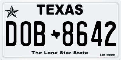 TX license plate DOB8642