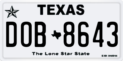 TX license plate DOB8643
