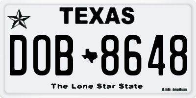 TX license plate DOB8648