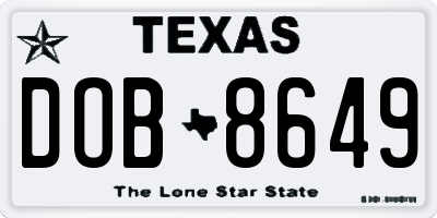 TX license plate DOB8649