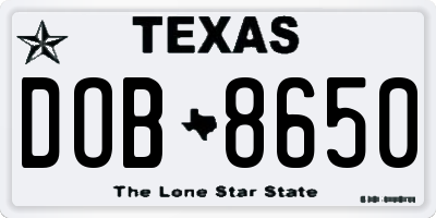 TX license plate DOB8650