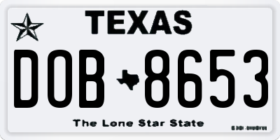 TX license plate DOB8653