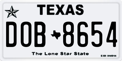 TX license plate DOB8654