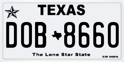 TX license plate DOB8660