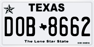 TX license plate DOB8662