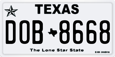 TX license plate DOB8668