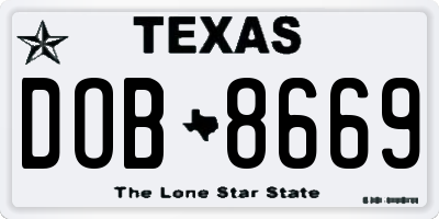 TX license plate DOB8669