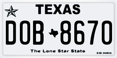 TX license plate DOB8670