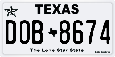 TX license plate DOB8674