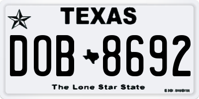 TX license plate DOB8692
