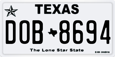 TX license plate DOB8694