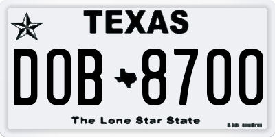 TX license plate DOB8700