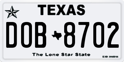 TX license plate DOB8702