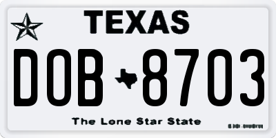 TX license plate DOB8703